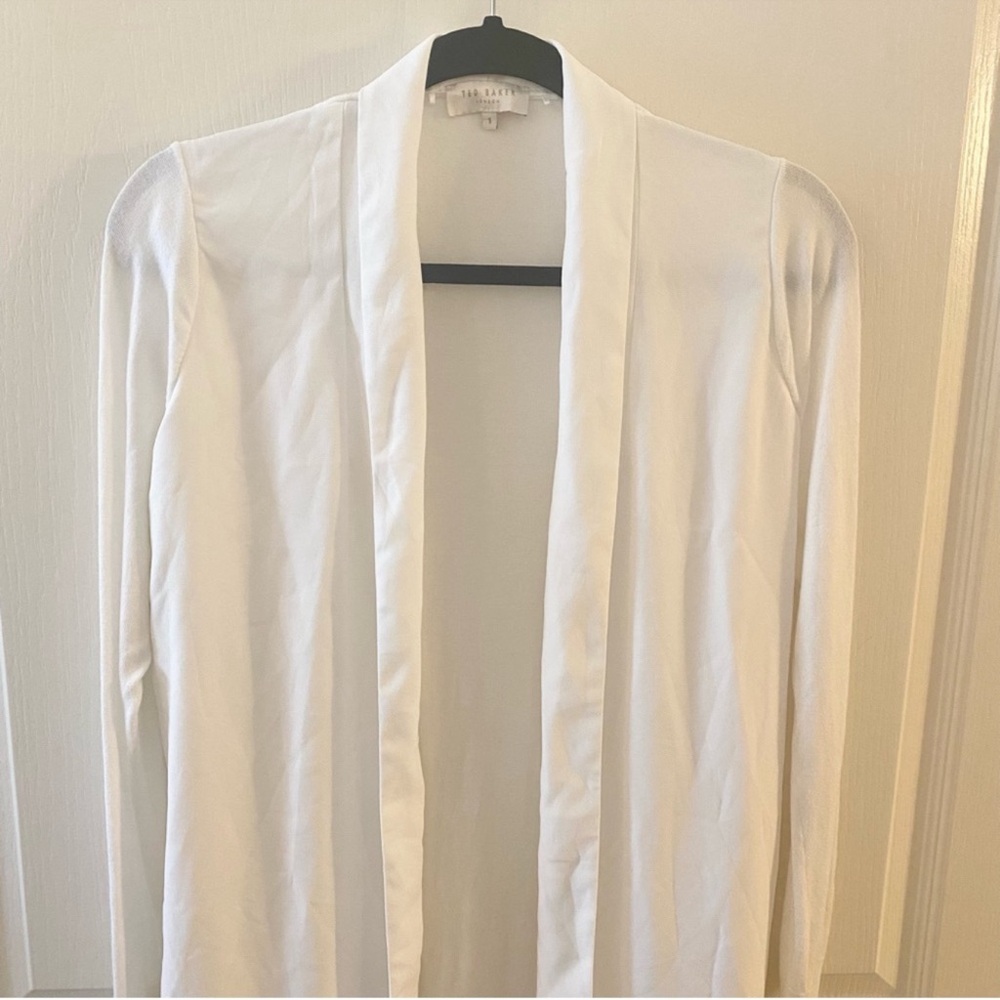 TED BAKER Sonia White Wrap Longline Open Woven Front Cardigan - US 4 - Picture 11 of 15